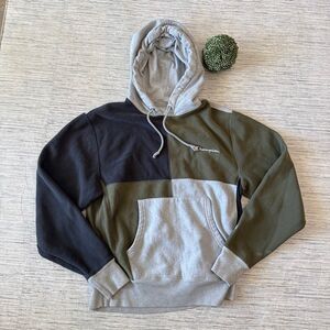 Champion Reverse Weave Colorblock Hoodie Black Olive Gray Mens Medium